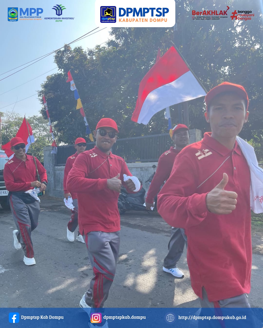 Perayaan HUT RI- Ke-80, Dpmptsp Kabupaten Dompu Ikuti Lomba Gerak Jalan 17 Km.