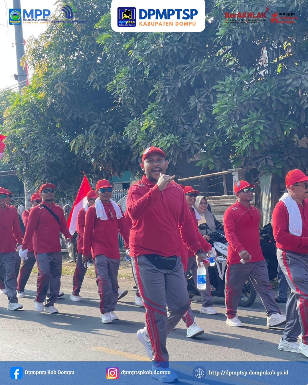 Perayaan HUT RI- Ke-80, Dpmptsp Kabupaten Dompu Ikuti Lomba Gerak Jalan 17 Km.